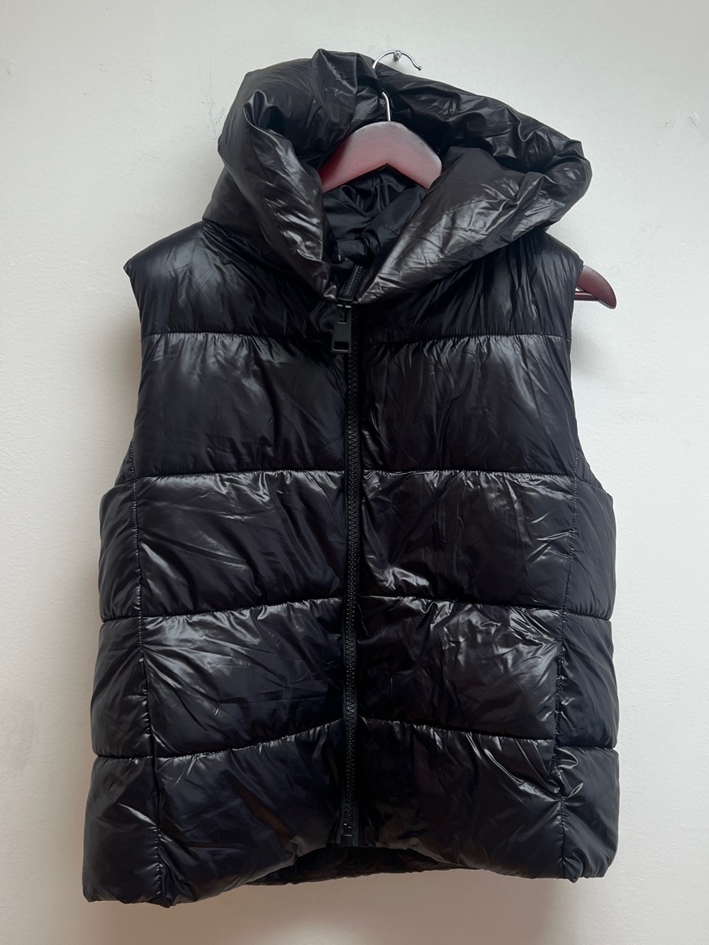ZARA Women’s Black Hooded Full Zip Puffer Vest Size XL